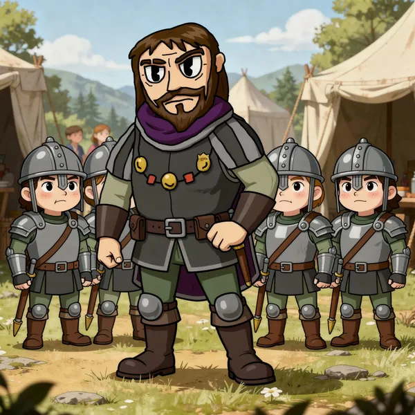 The Sheriff commanding a line of young soldiers at camp