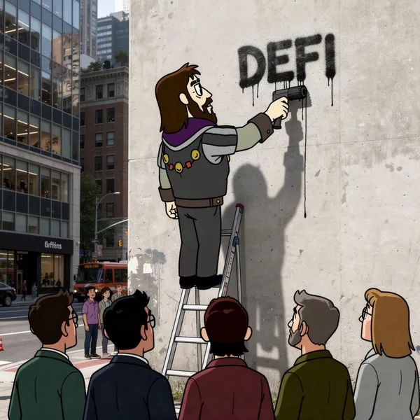 The Sheriff spray painting DEFI on a city wall