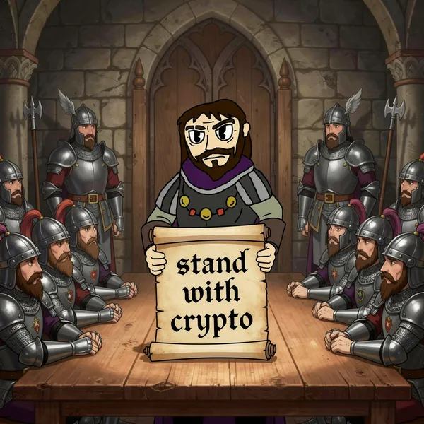 The Sheriff presenting a scroll reading stand with crypto to his guard